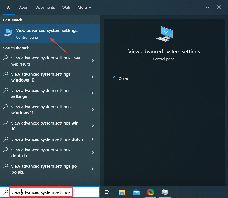 view advanced system settings