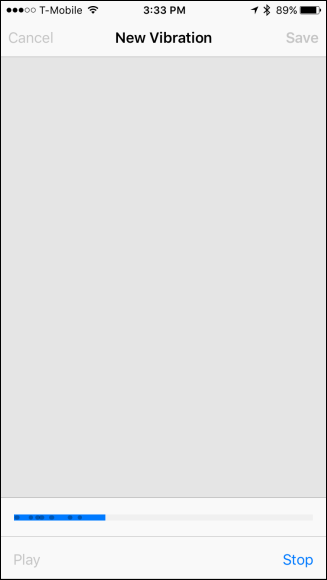 Запись вибрации: большая серая область для касаний