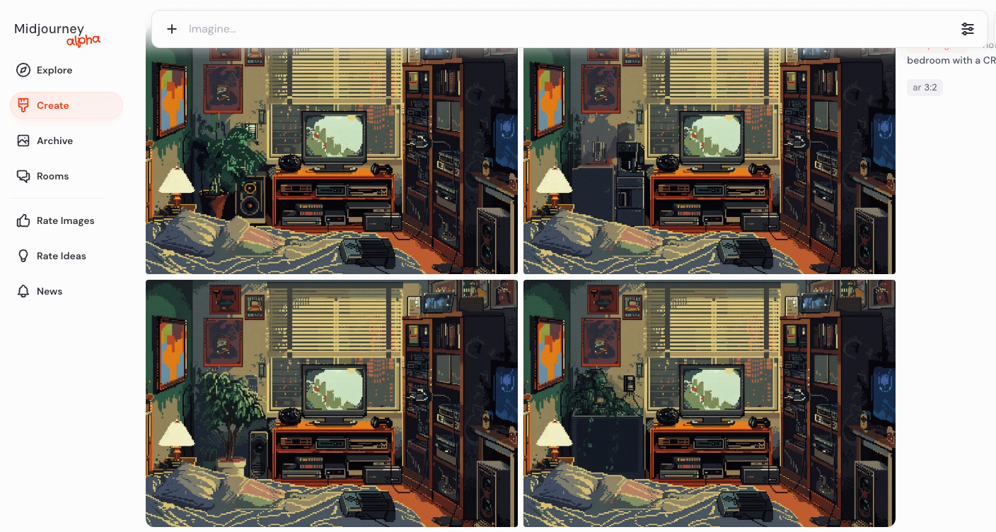 Поле ввода промпта с подписью Imagine в веб-интерфейсе.