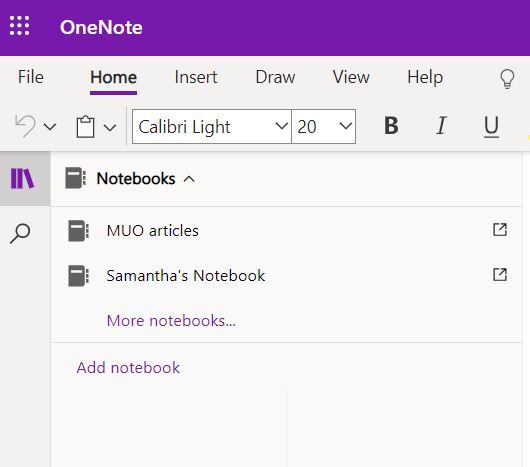 Список существующих блокнотов в OneNote