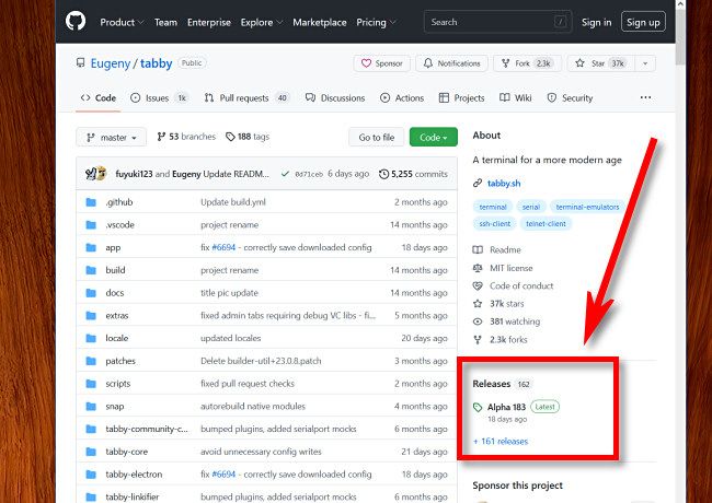 Раздел «Releases» на странице проекта GitHub