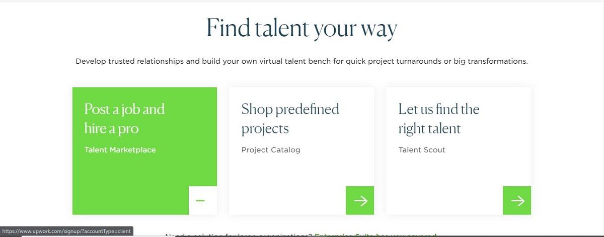 Интерфейс сервисов платформы UpWork: разделы для поиска работы, ставок и сообщений