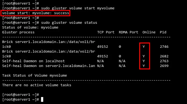 Статус тома myvolume — online