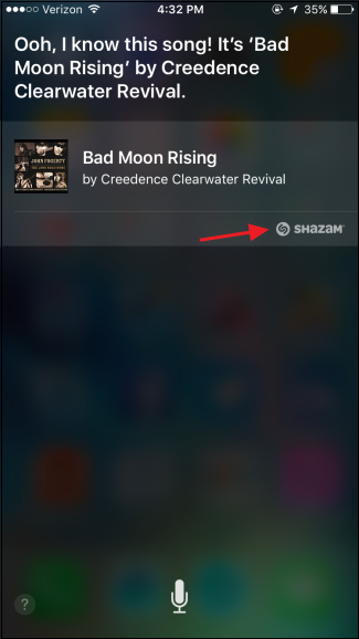 Кнопка Shazam в Siri