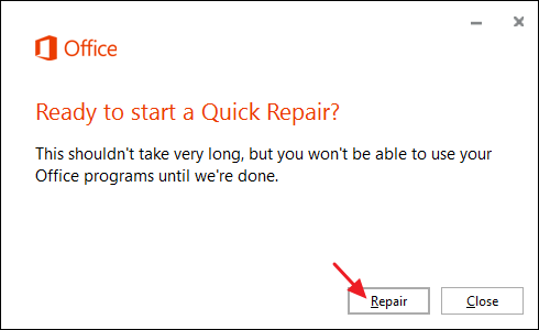 Мастер ремонта начинает замену повреждённых файлов Office