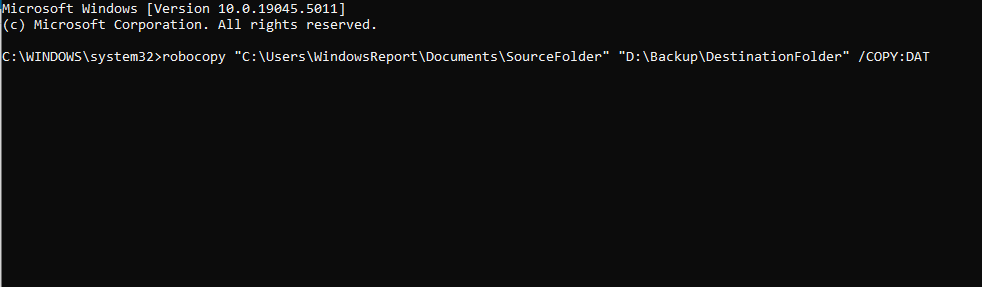 Копирование с помощью robocopy без метаданных