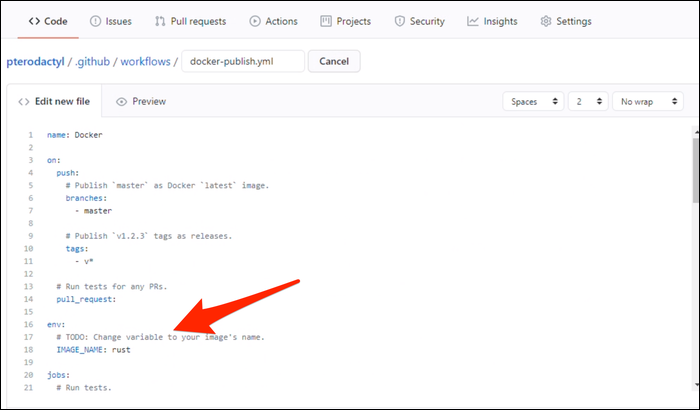 Измените переменную IMAGE_NAME на имя образа.