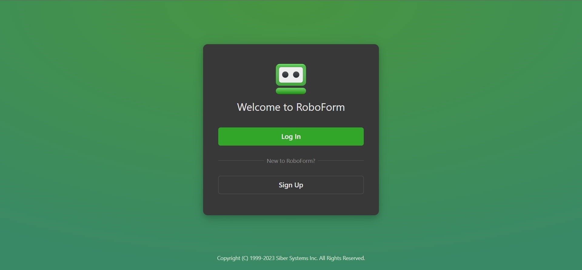 Окно входа и регистрации RoboForm