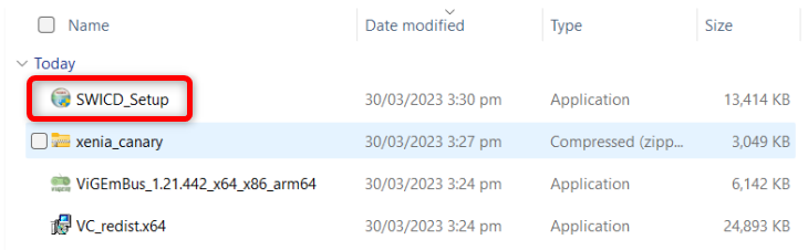 Double click the SWICD_Setup executable which should be located in your downloads folder