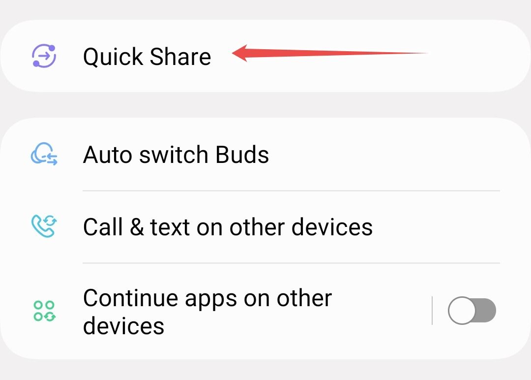 Quick Share menu on Samsung
