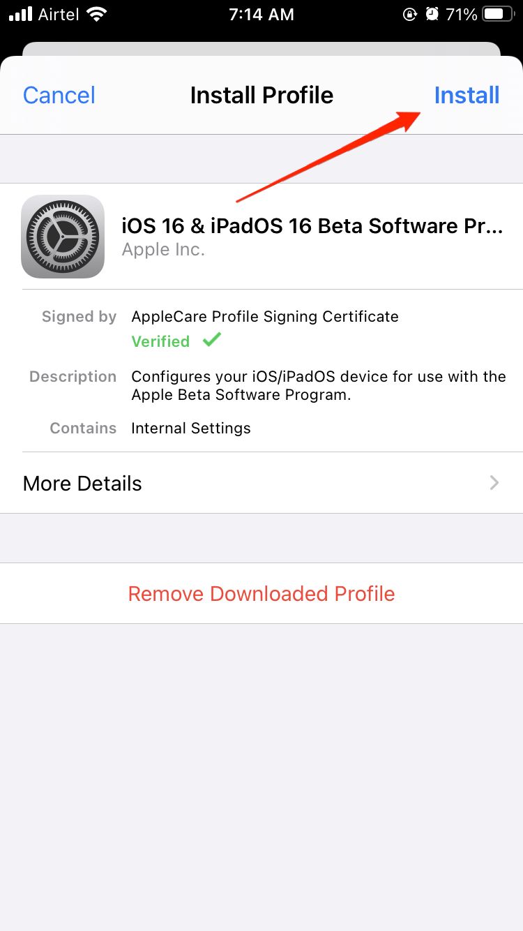 Установка профиля iOS 16 beta