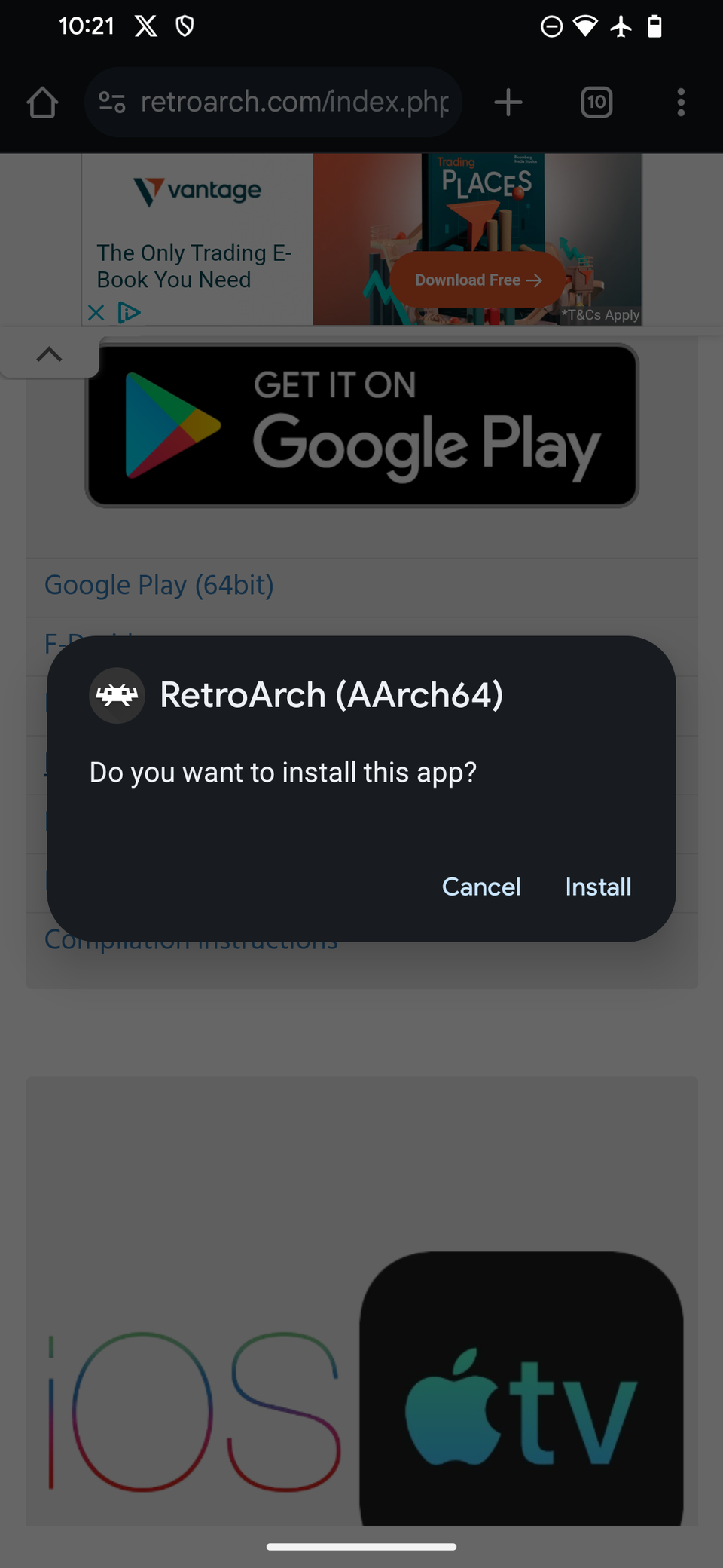 Запрос на установку RetroArch в Android