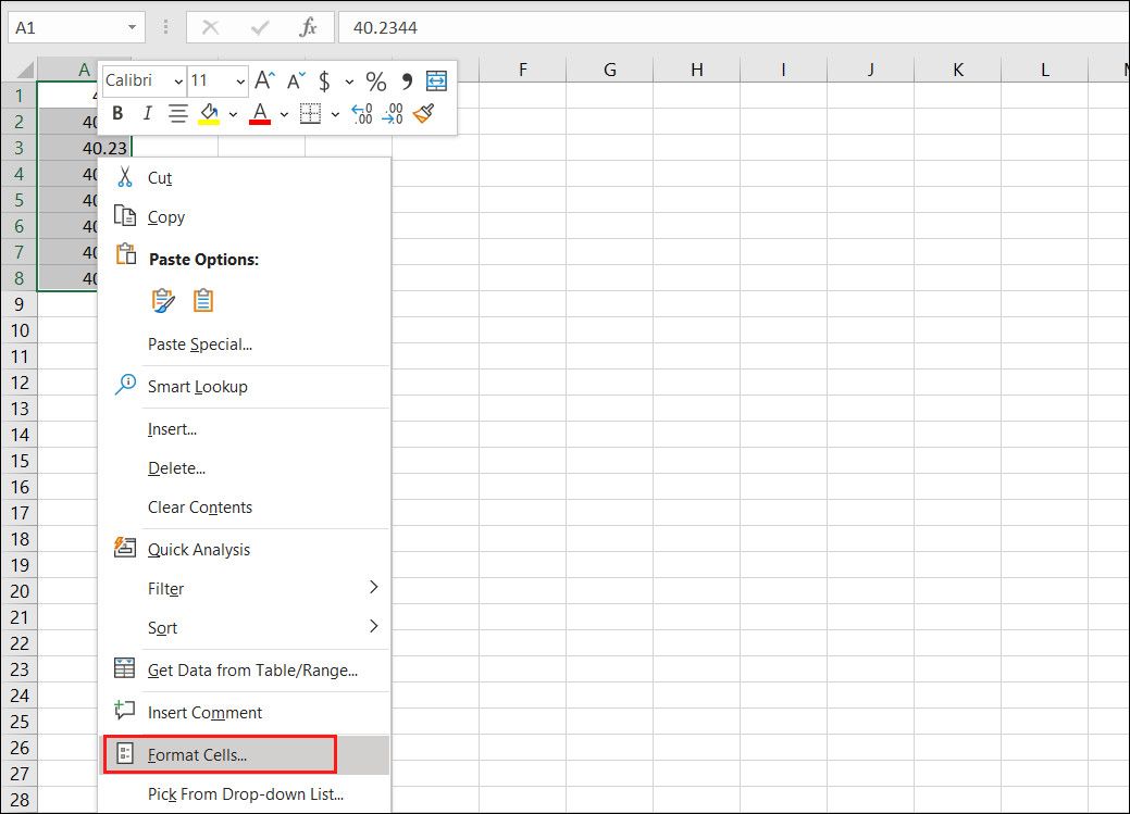Опция форматирования ячеек