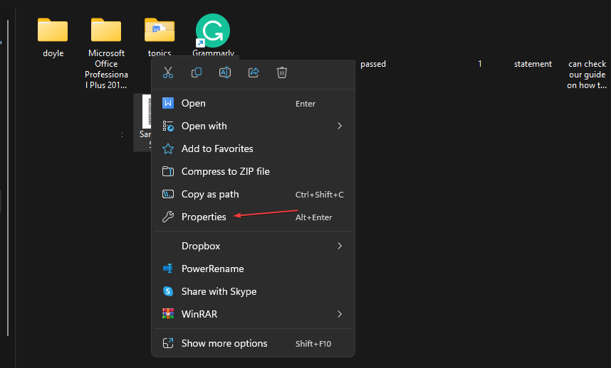 Контекстное меню файла с пунктом Свойства
