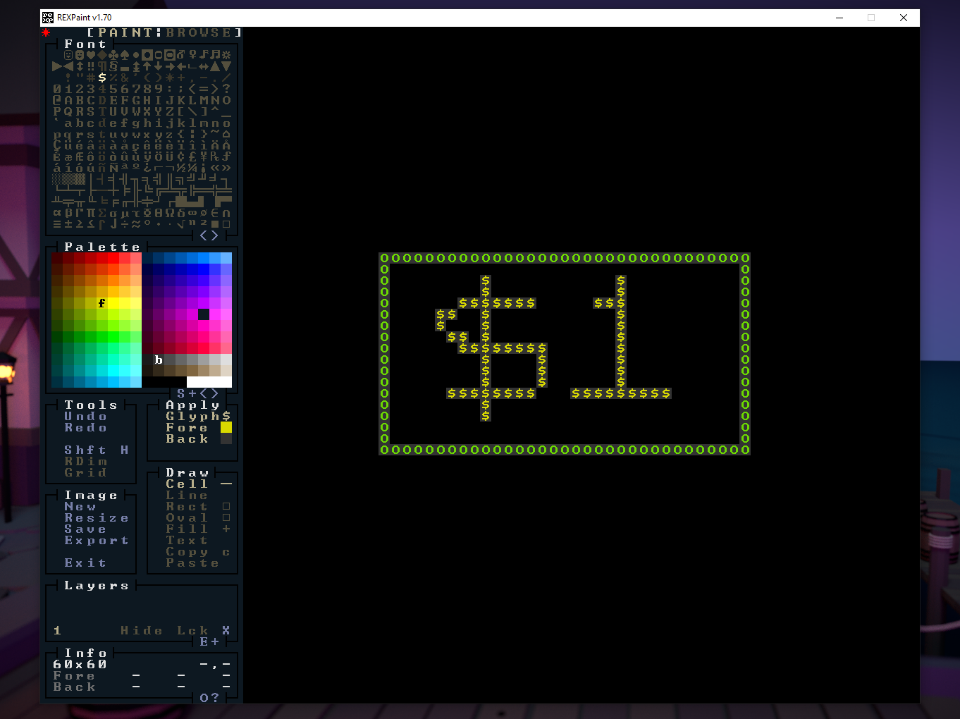 Рисунок доллара, созданный в REXPaint.