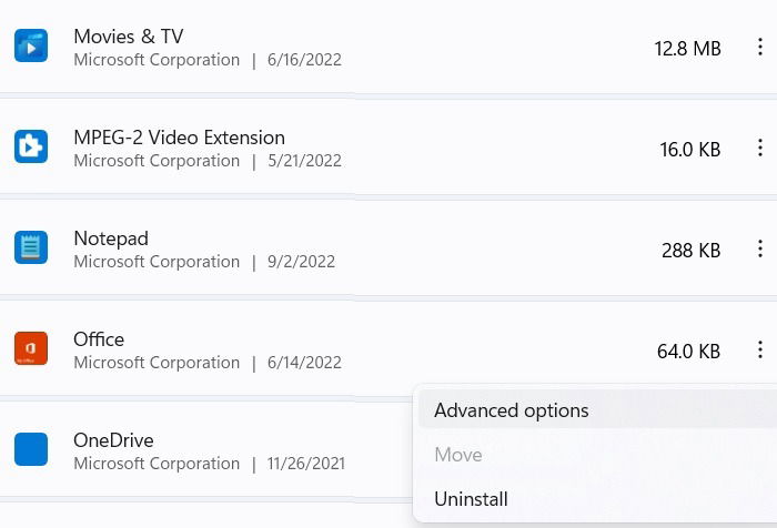 Переход к дополнительным параметрам приложения Office