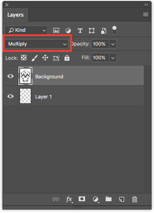 Панель слоёв: режим Multiply и структура слоёв