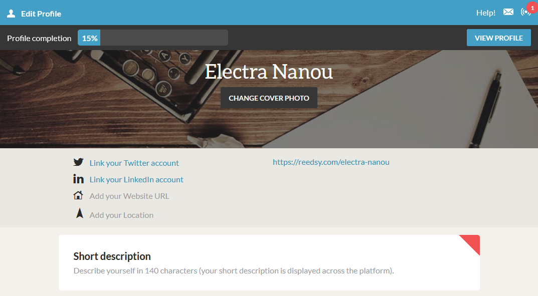Редактирование профессионального профиля в Reedsy
