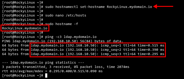 Настройка hostname и проверка ping