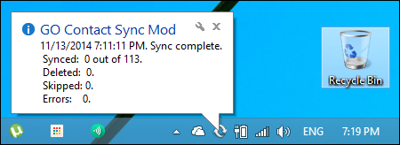 Скриншот отчёта в системном трее
