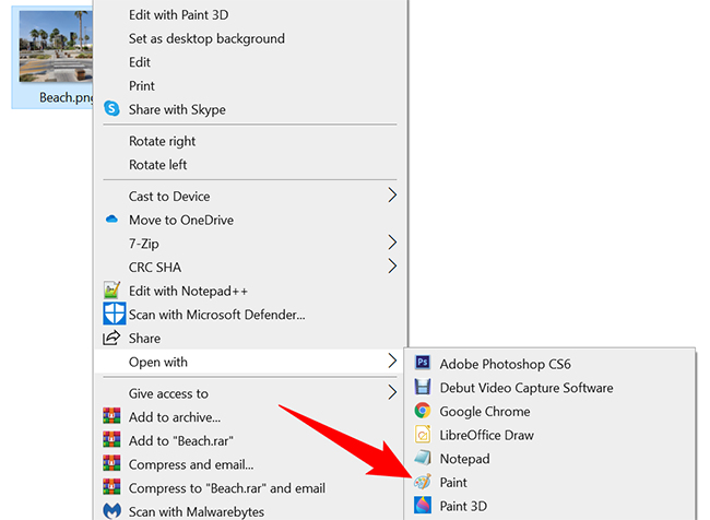 Щёлкните правой кнопкой по PNG и выберите Открыть с помощью → Paint.