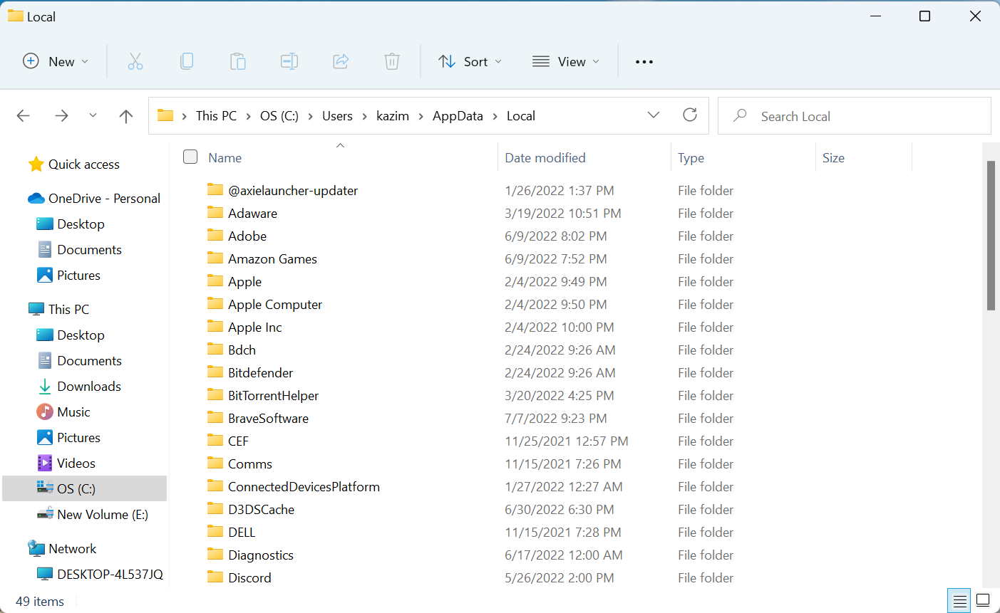 Папка Local в AppData