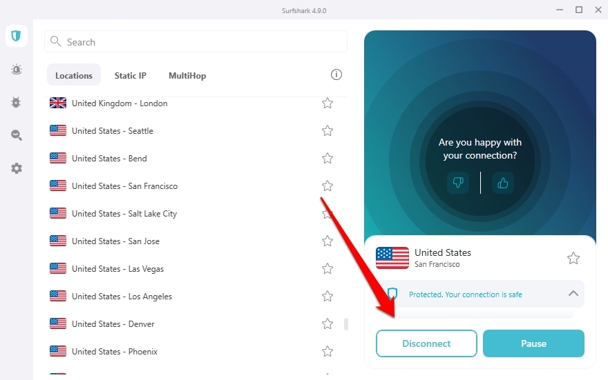 Отключение VPN на устройстве