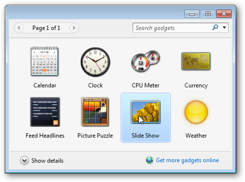 Гаджет Slide Show на рабочем столе