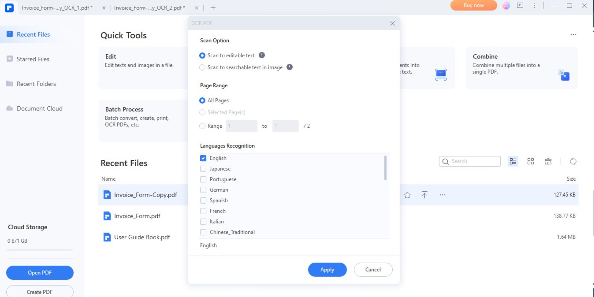 Свойства OCR в PDFElement