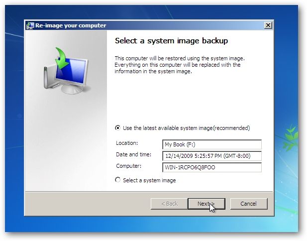 Выбор доступного системного образа на внешнем носителе