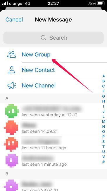 Android Telegram: создать новую группу