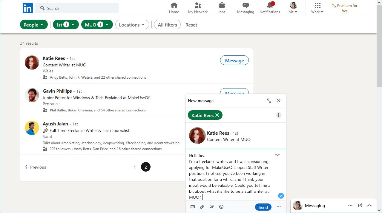 Связь с сотрудником в LinkedIn — образец поиска и запроса на общение