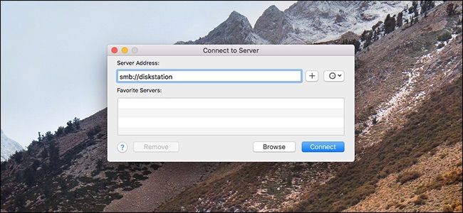 Диалог 'Connect to Server' с указанием smb://<адрес>