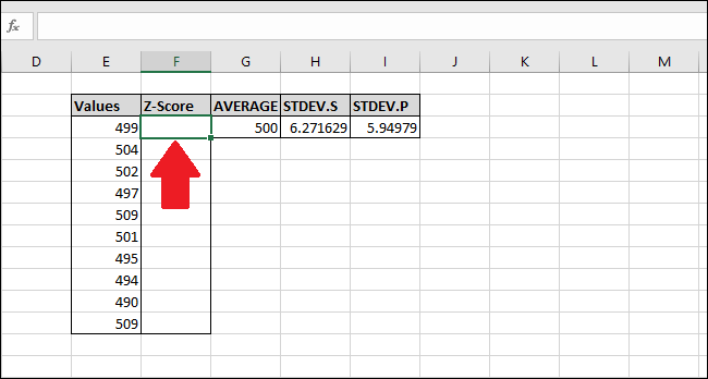 Формула Z‑оценки для первой строки