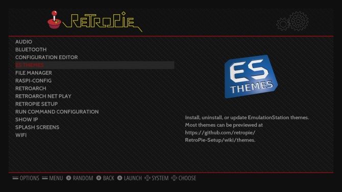 Просмотр меню конфигурации RetroPie