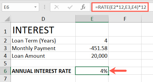 Функция RATE в Excel с использованием лет