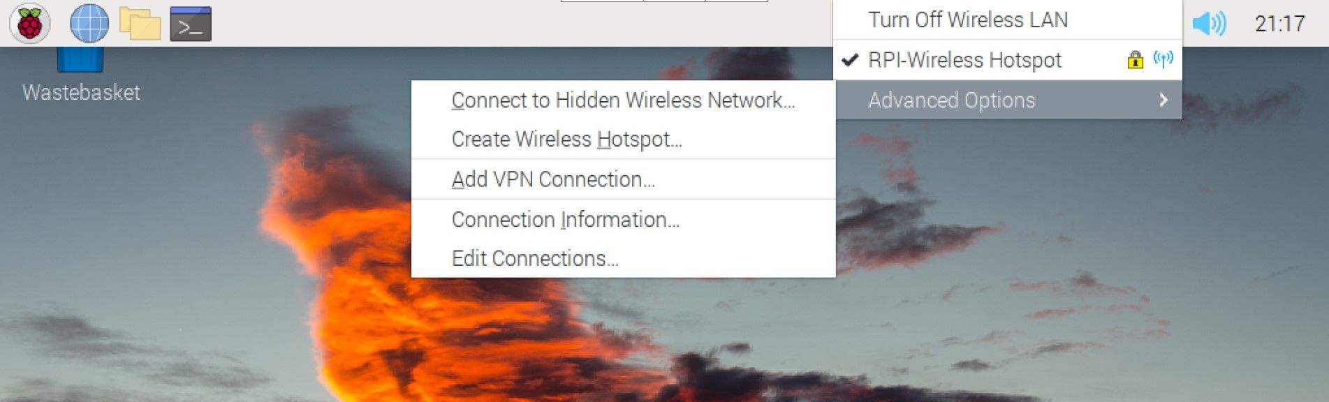 select create a wireless hotspot