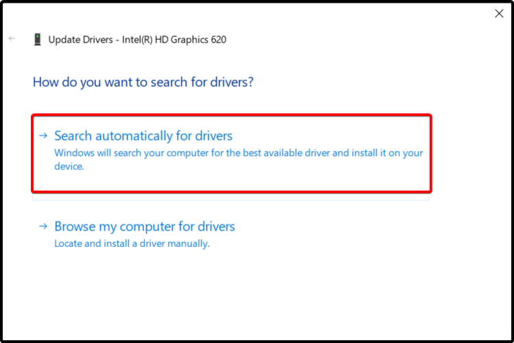 Опция автоматического поиска обновлений драйвера в Windows