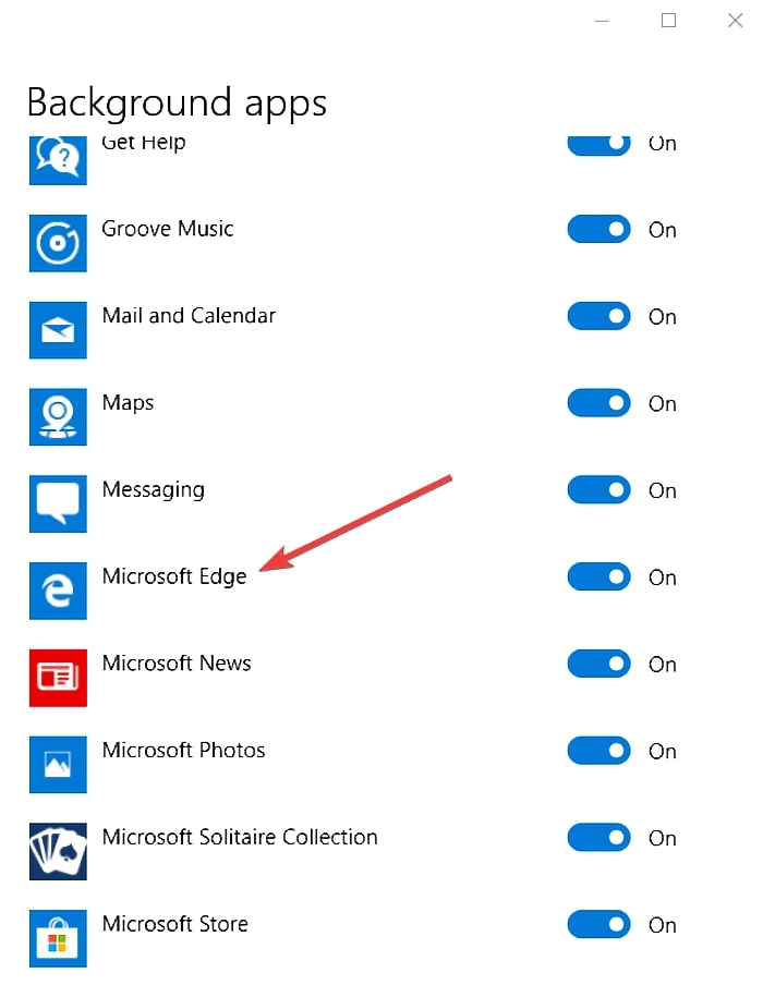 Переключатель фоновой активности для Microsoft Edge