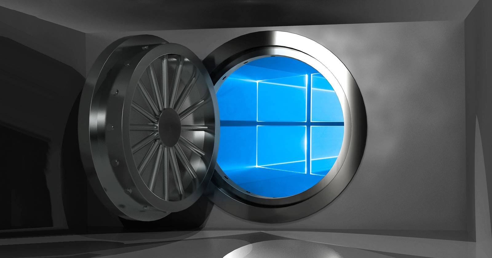 Логотип Windows 10 на фоне большого сейфа