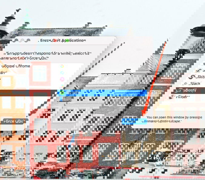 Окно принудительного завершения приложений в macOS