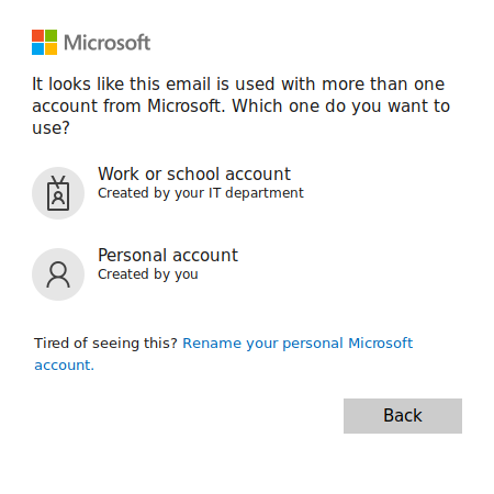 Account type selection screen