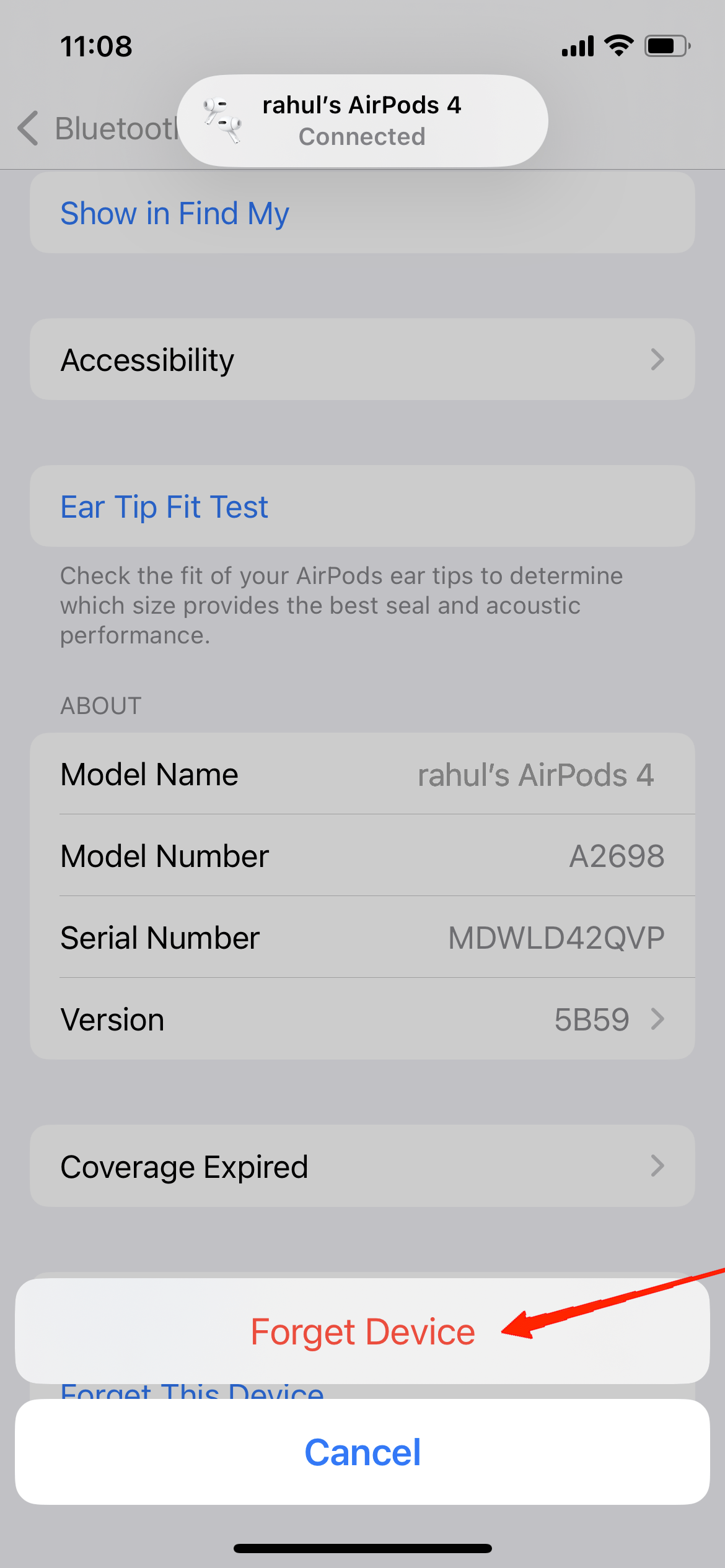 Подтверждение удаления Bluetooth-устройства