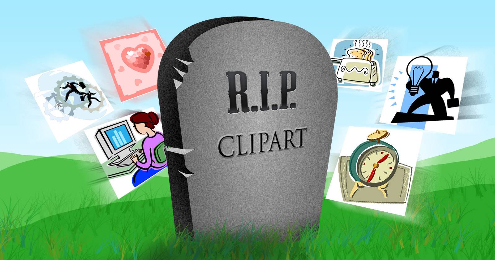 Разорванный символ клипарта с надписью RIP