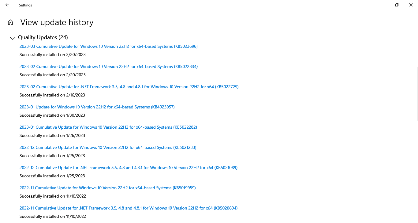 Журнал обновлений Windows 10
