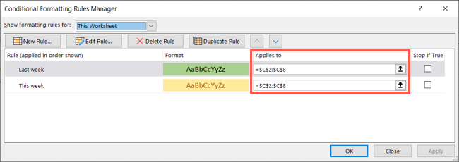 Диапазон ячеек для правила