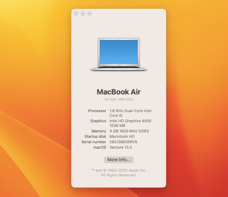 macOS 13 Ventura запущена на MacBook Air mid‑2012