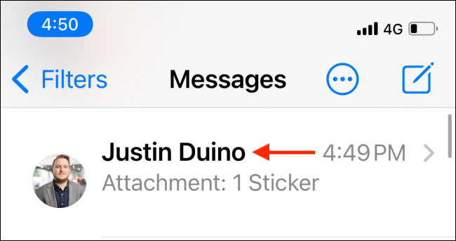 Выбор разговора в приложении 