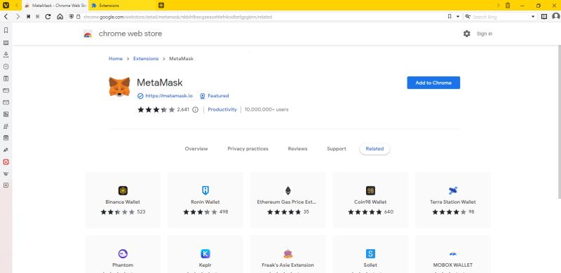 Страница расширения в Chrome Web Store, открытая в Vivaldi