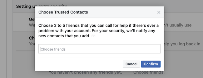 Подтвердить доверенные контакты Facebook
